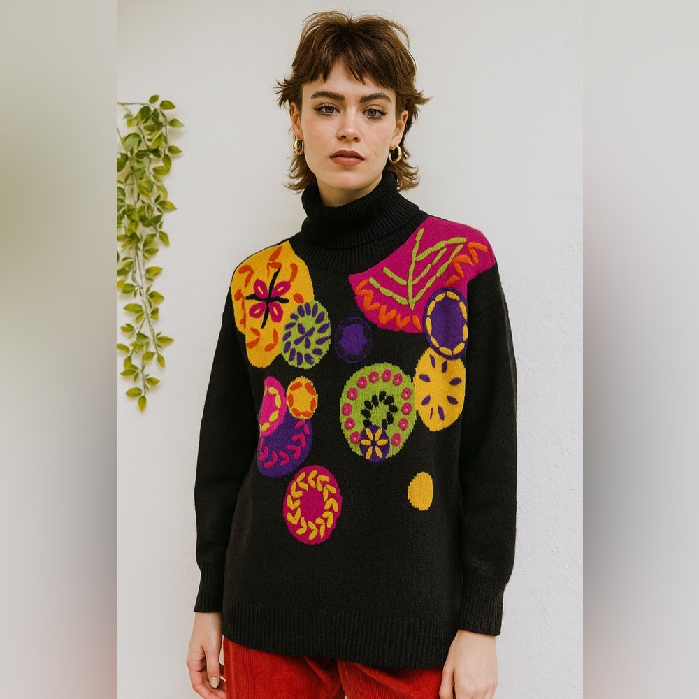 1993 Santoria Colorful Sweater – Size Medium – Retro 90’s Vintage